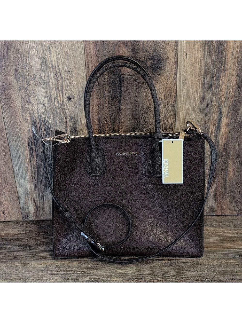 Michael Kors Mercer Large Mocha Leather PVC Bag Tote Satchel Crossbody NWT